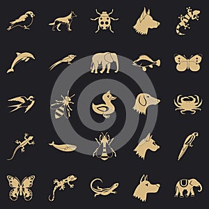 Animal kingdom icons set, simple style