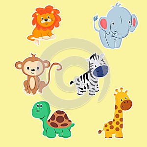 Animal kit. Safari Animals. Print Lion, elephant, monkey, zebra, turtle and giraffe.