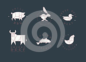 Animal labels art deco style blue