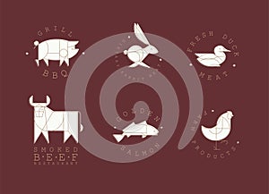 Animal labels art deco style red