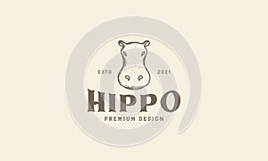 Animal lines vintage head hippo logo vector symbol icon design graphic illustration photo