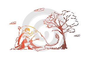 Animal, lion, wild, woman, save concept. Hand drawn isolated vector.