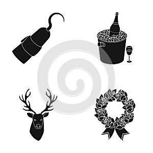 Animal, literature and or web icon in black style.Alcohol, ritual icons in set collection.