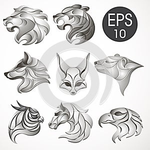 Animal logo design collection. Animal set. Lion, Horse, Eagle, Wolf, White bear, Husky, Fennec, Tiger