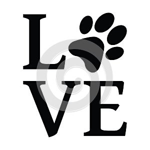 Animal love symbol paw print with heart, isolated vector