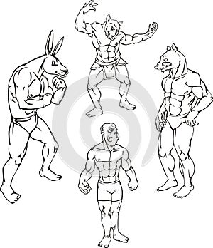 Animal mascots - rabbit, ape, boar photo