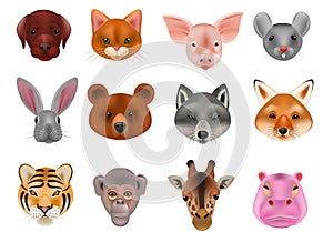 Animal mask vector animalistic masking face of wild characters bear wolf rabbit and cat or dog on masquerade
