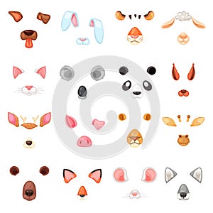Animal mask vector animalistic masking face of wild characters bear wolf rabbit and cat or dog on masquerade