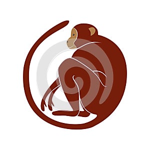 animal monkey on round vector logo icon illustration design isolated background