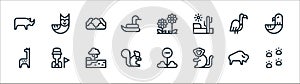 animal and nature line icons. linear set. quality vector line set such as footprint, monkey, squirrel, giraffe, vulture, bush,