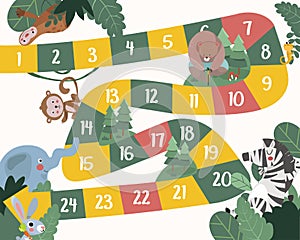 Vector flat style illustration of kids animals board game.