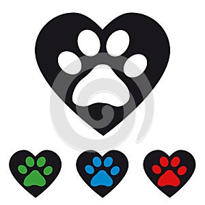 Animal Paw With Heart - Vector Illustration