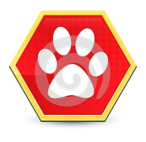 Animal paw print icon abstract red hexagon button bright yellow frame elegant design