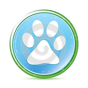 Animal paw print icon natural aqua cyan blue round button