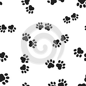 Animal paw print seamless pattern background. Business flat vector illustration. Dog or cat pawprint sign symbol pattern.