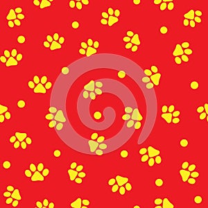 Animal paw prints and round dot. Cute seamless pattern for pets.