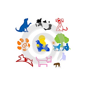 Animal, Pets, mammals, dog, swag, paw fun in vector abstract art vector illustration logo.