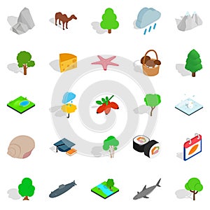 Animal planet icons set, isometric style