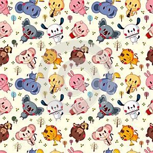 Animal play music seamless pattern
