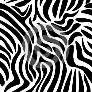 Animal print seamless pattern, animal skin zebra vector background black stripes on white