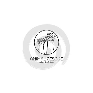 Animal rescue logo, cat and dog paw, minimalistic symbol design, pet shelter, vector illustration