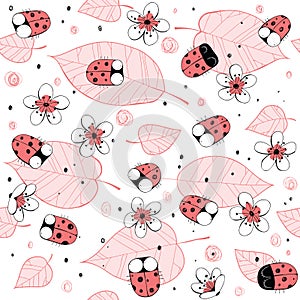 Animal seamless pattern with cute ladybugs