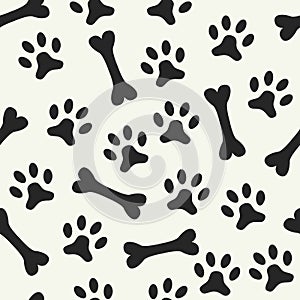 Animal seamless pattern of paw footprint and bone