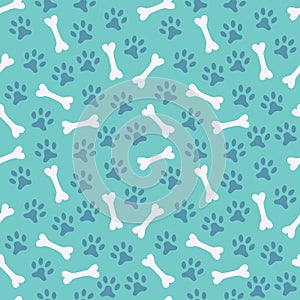 Animal seamless pattern of paw footprint and bone photo