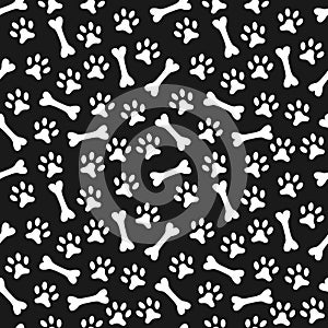 Animal seamless pattern of paw footprint and bone