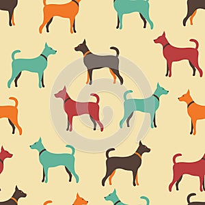 Animal seamless vector pattern of dog silhouettes