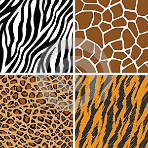 Animal Set - Giraffe, Leopard, Tiger, Zebra Seamless Pattern