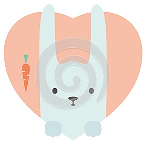 Animal set. Portrait of a rabbit in love in flat