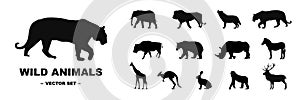 Animal silhouettes. Set of wild animals. Vector