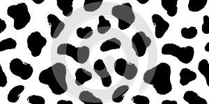 Animal skin with black ink hand drawn spots seamless pattern. Texture fur dog dalmatian or cow