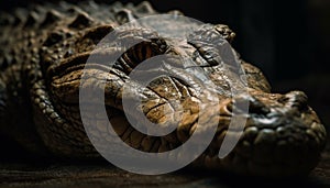 Animal skin, reptile scale, crocodile teeth, dangerous wildlife portrait generated by AI