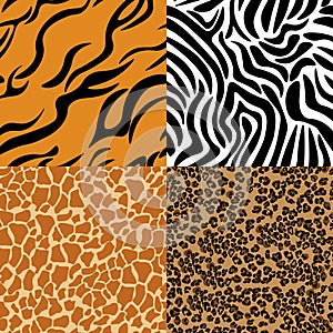 Animal skin seamless pattern, set of four animalistic prints