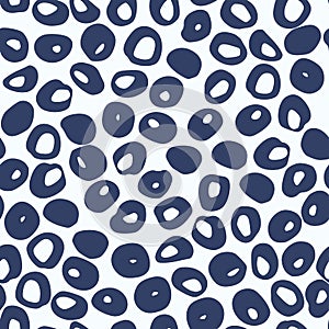 Animal spot silhouettes isolated seamless doodle pattern. Navy blue africal print on white background