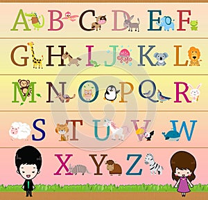 Animal Themed Alphabet A - Z Poster