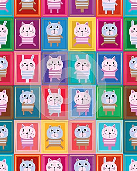 Animal toy stripe cat bear rabbit square seamless pattern