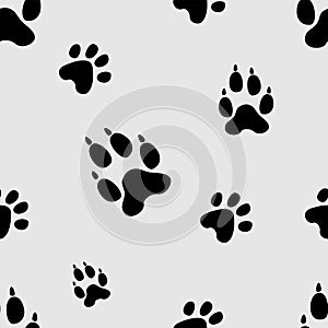 Animal tracks seamless pattern. Dog or cat paws print vector isolated on white background. Trail footpath wildlife