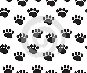 Animal tracks seamless pattern. Dog paws traces repeating texture, endless background. Vector illustration.