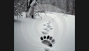 Animal Tracks in the Snow: A Winter Symphony of Fox and Bear Prints Amidst Snow-Dusted Trees
