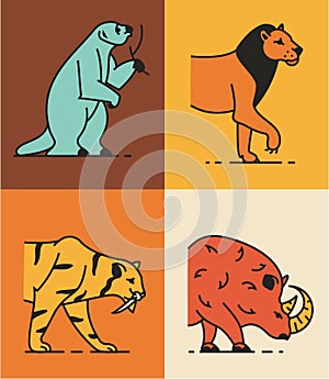 Animal, vector outline illustration, icon set, collection