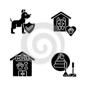 Animal welfare black glyph icons set on white space