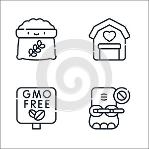 animal welfare line icons. linear set. quality vector line set such as elephant, gmo, farm