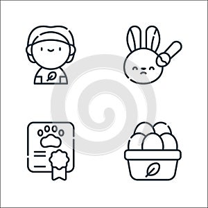 Animal welfare line icons. linear set. quality vector line set such as organic eggs, certificate, animal testing