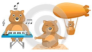 Animal Wombats Flying In An Airship, Plays The Synthesizer, Meditating On The Carpet