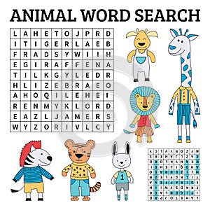 Animal word search game for kids