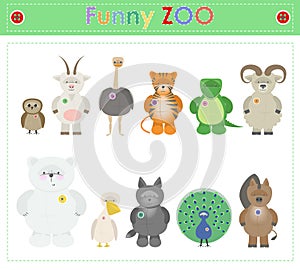 Animal Zoo, part three Funny small plush animals. cartoon Vecto