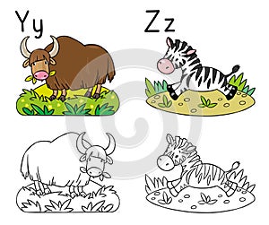 Animals alphabet or ABC. Coloring book